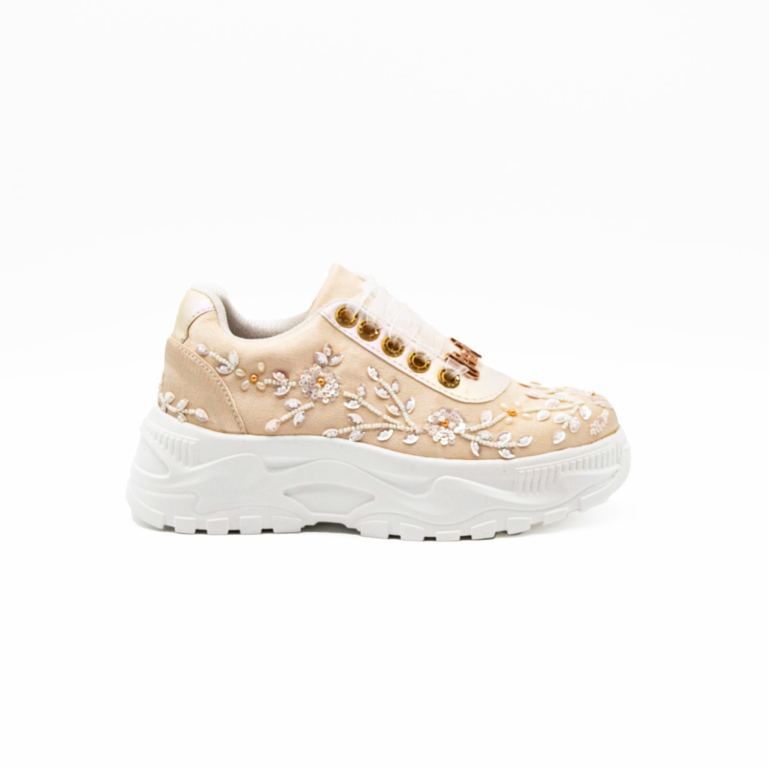 Rettrose Women's Neutrals The Sarah Luxury Buttermilk Satin Handmade Embellished Trainers In Black