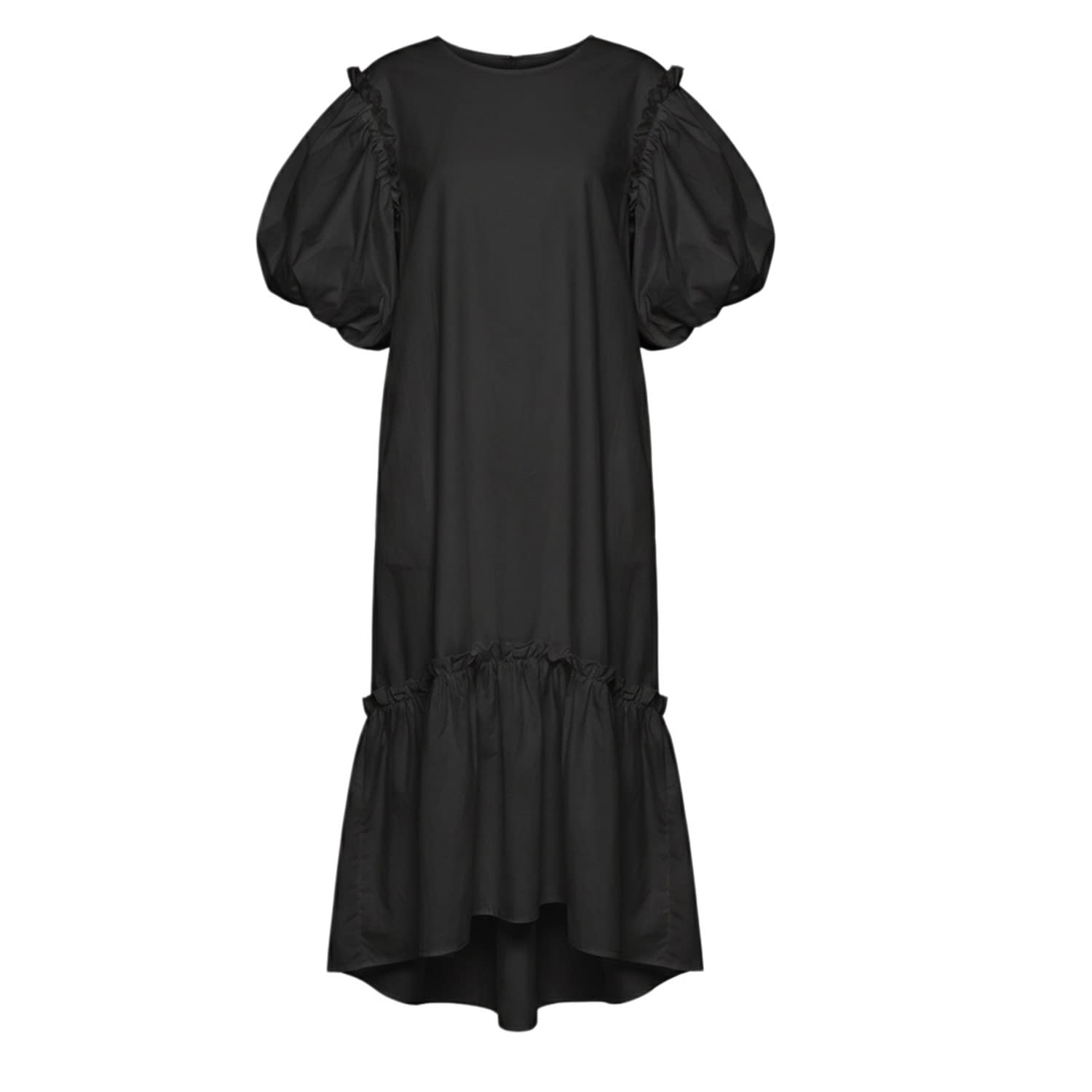 Cy Boutique Women's Oversized Puff Sleeves Ruffle Hem Design Maxi Dress In Black