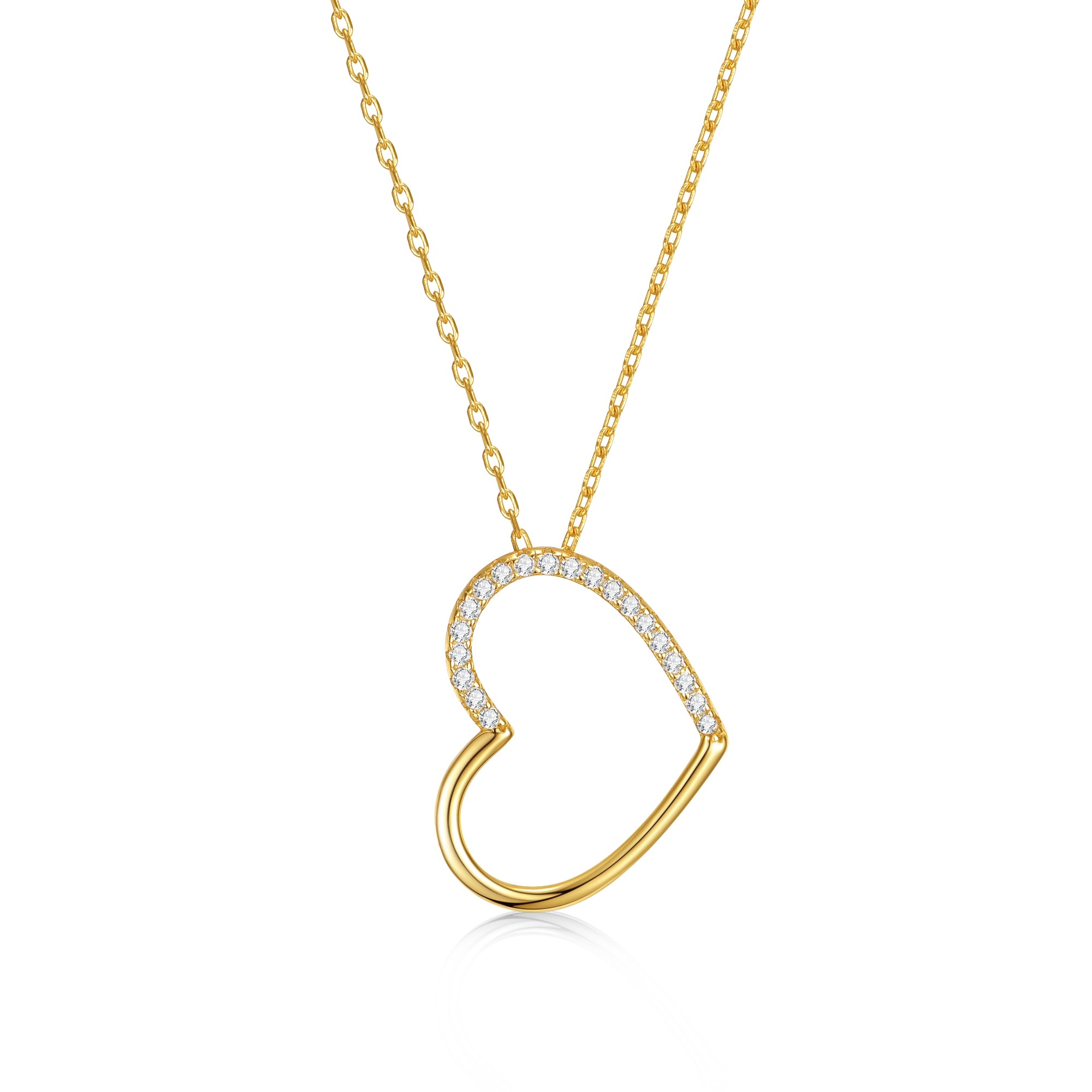 Women’s White Gold Plated With Diamond Cubic Zirconia Heart Pendant Necklace Genevive Jewelry