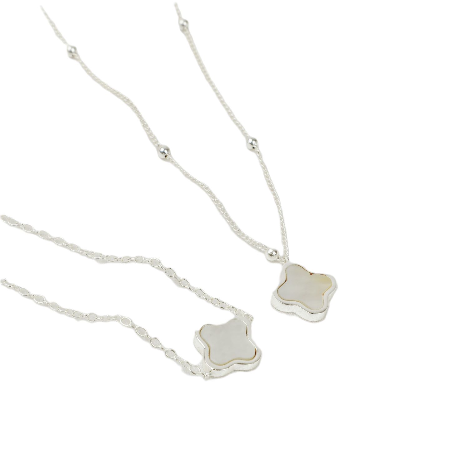 ★ROSEMONT★ Silver Clover Pearl Necklace RA24C23J Clover Gift Set Silver Necklace & Bracelet Mother Of Pearl