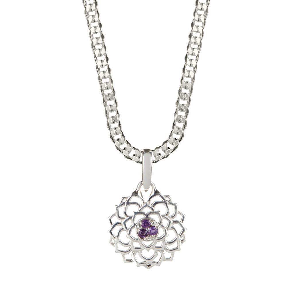 Crown Chakra Men’s Silver Necklace - Amethyst Charlotte’s Web Jewellery