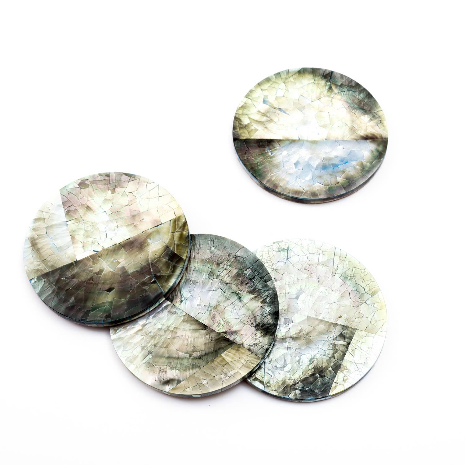 Black Pieza Mother-Of-Pearl Coasters Iridescent Grey Set Of 4 Likhâ