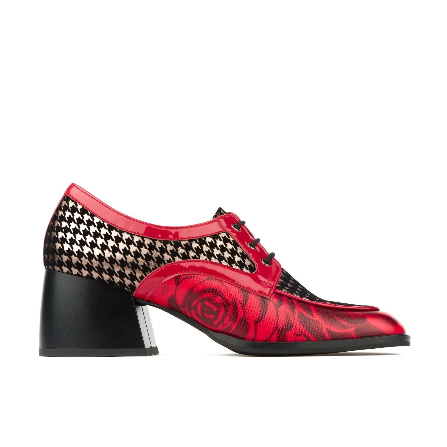 Black / Red Vera - Red Rose Houndsbooth - Womens Designer Oxford 6 Uk Embassy London Usa