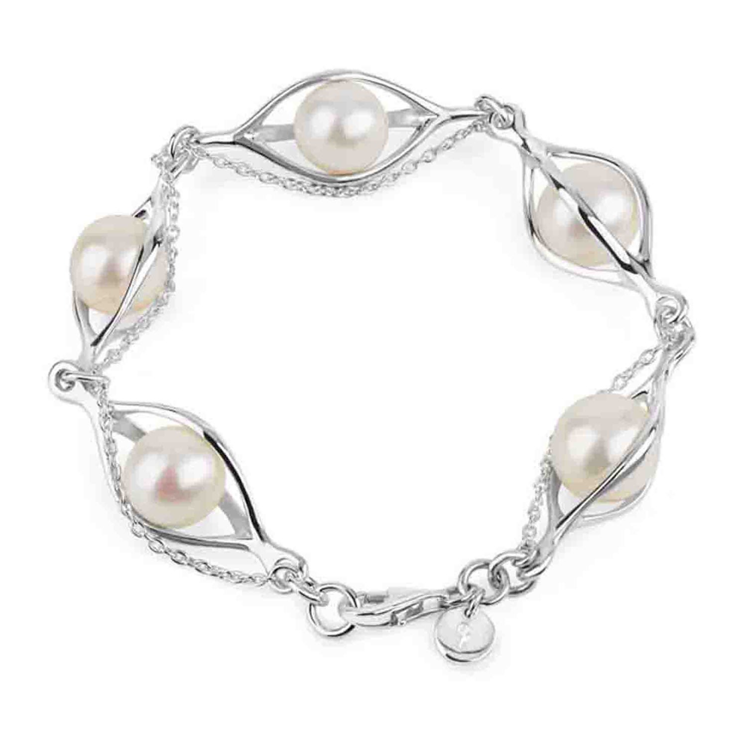 Women’s Silver Couture Pearl Bracelet With Blue Swarovski Crystals Lucy Quartermaine