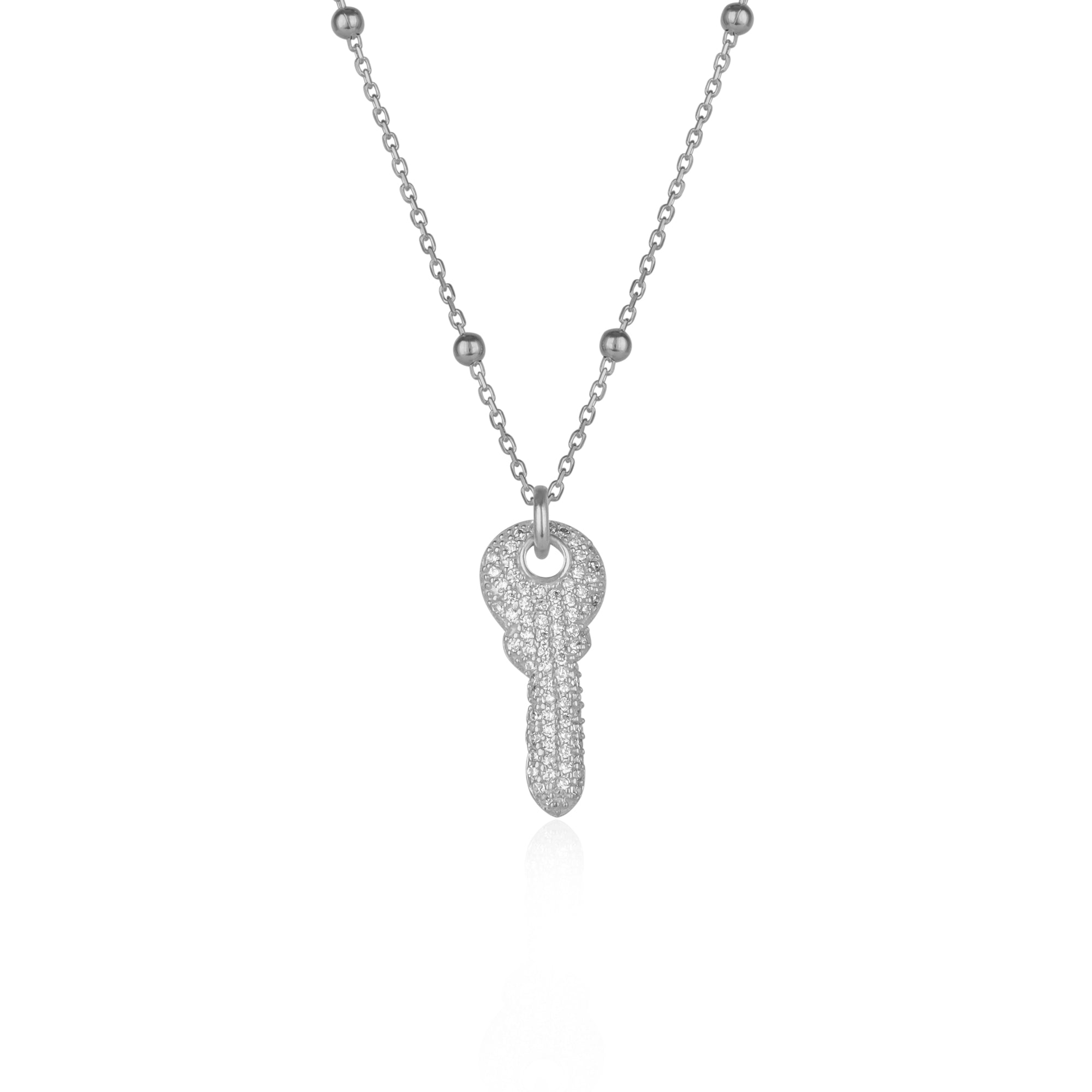 Spero London Women's Key Pendant Necklace With Beaded Chain Sterling Silver In Silver