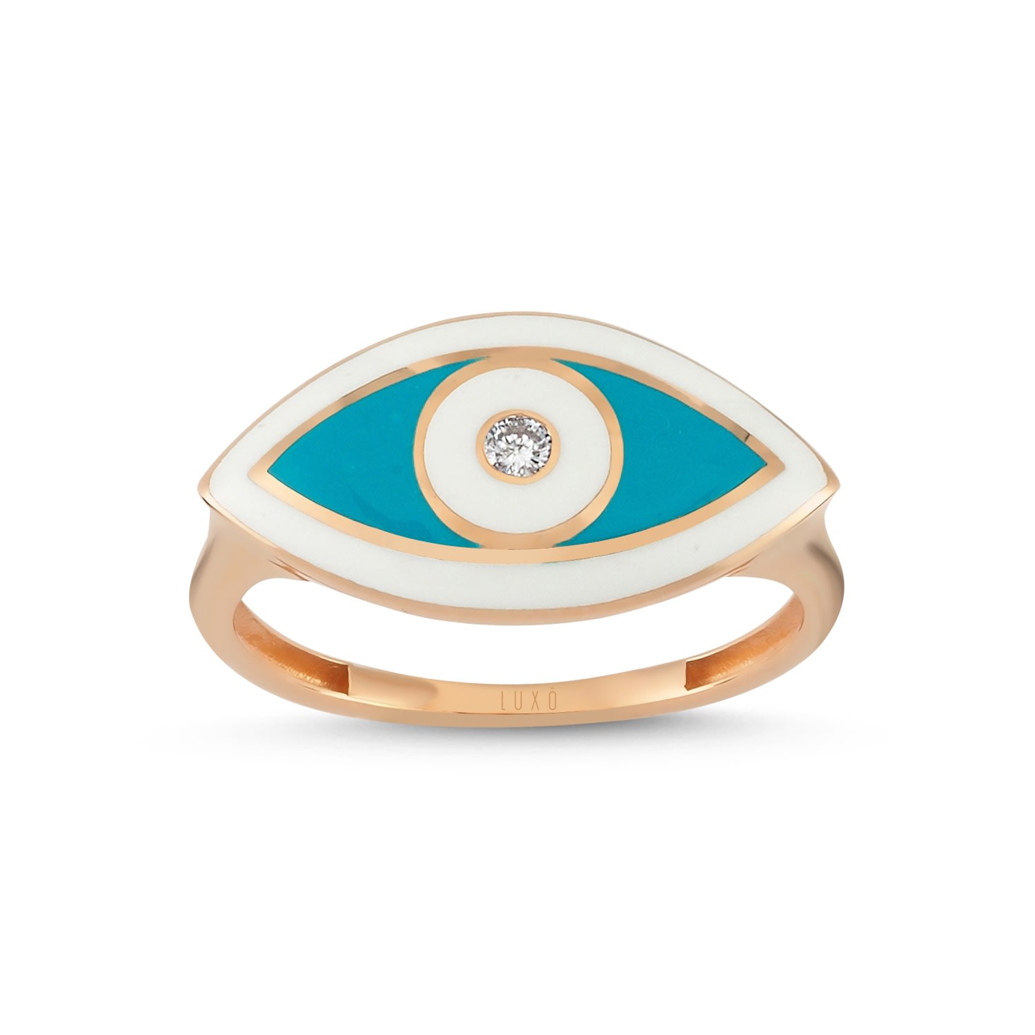 Women’s Eyeful White Enamel Diamond Rose Gold Ring Luxo Diamond