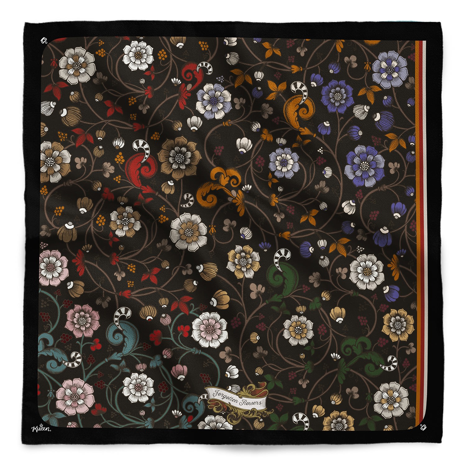 Women’s Green / Black / Grey Silk Scarf - Forgotten Flowers - Black Kueen