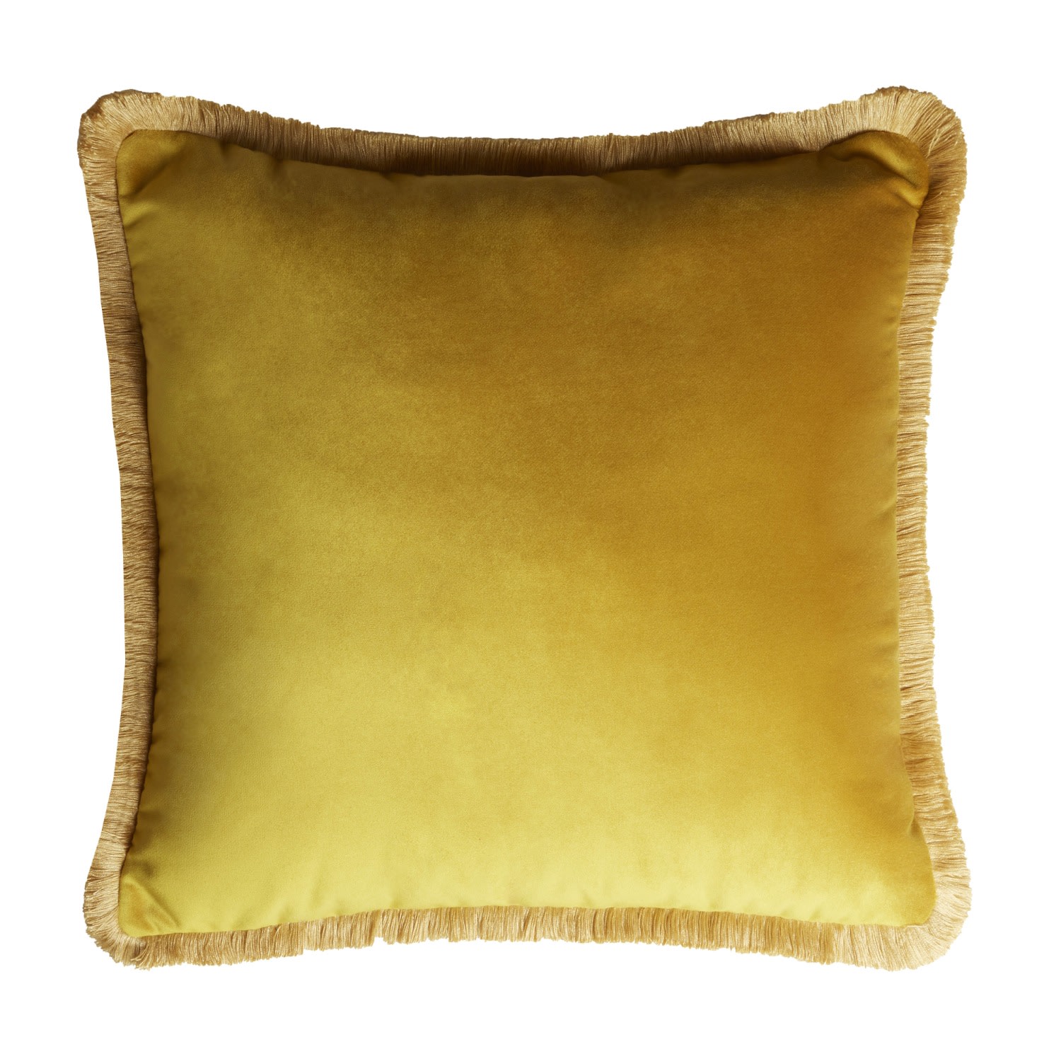 Yellow / Orange Velvet Sixty Cushion With Fringes Mustard Lo Decor