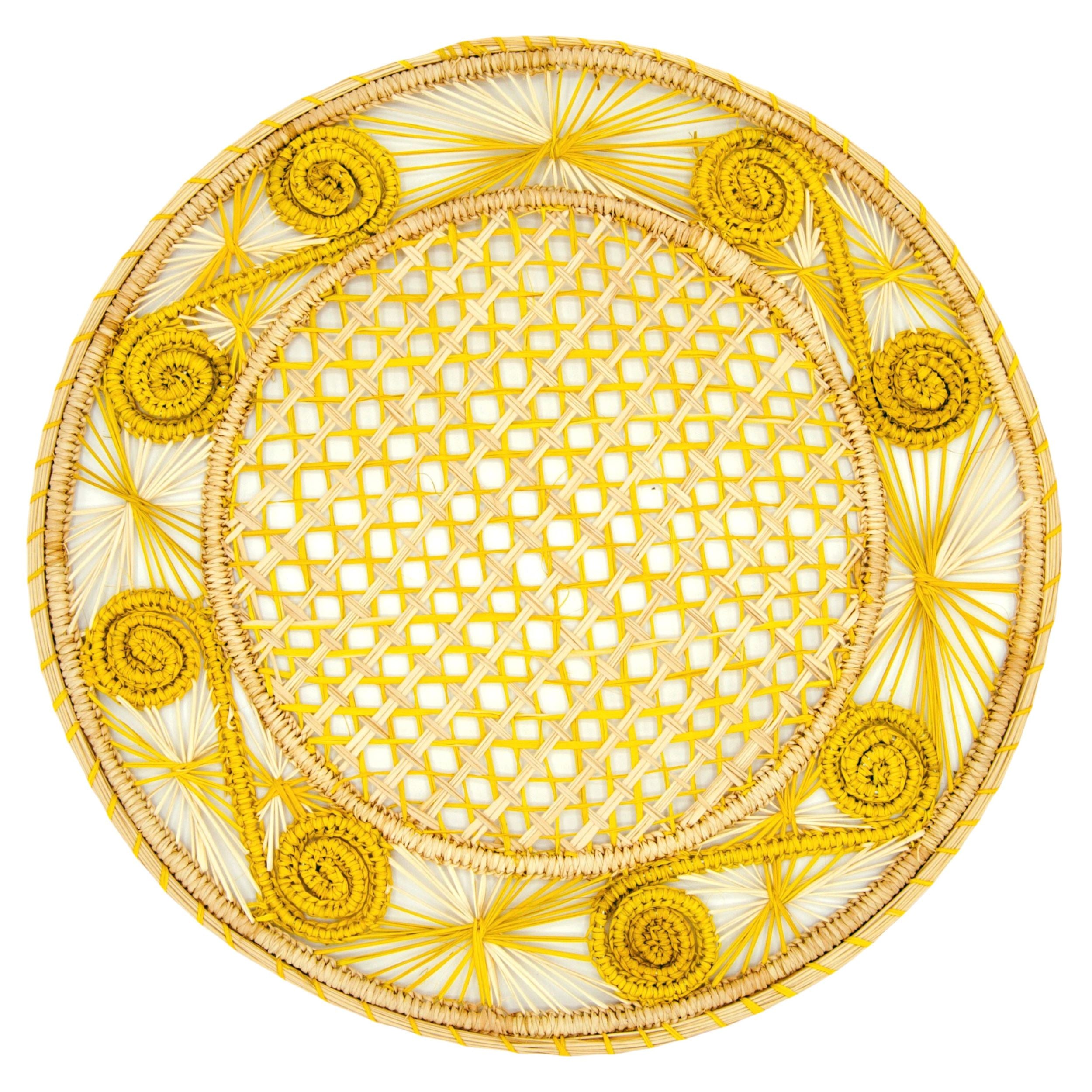 Yellow / Orange Set X 4 Natural Straw Yellow Caracol Round Placemats Washein