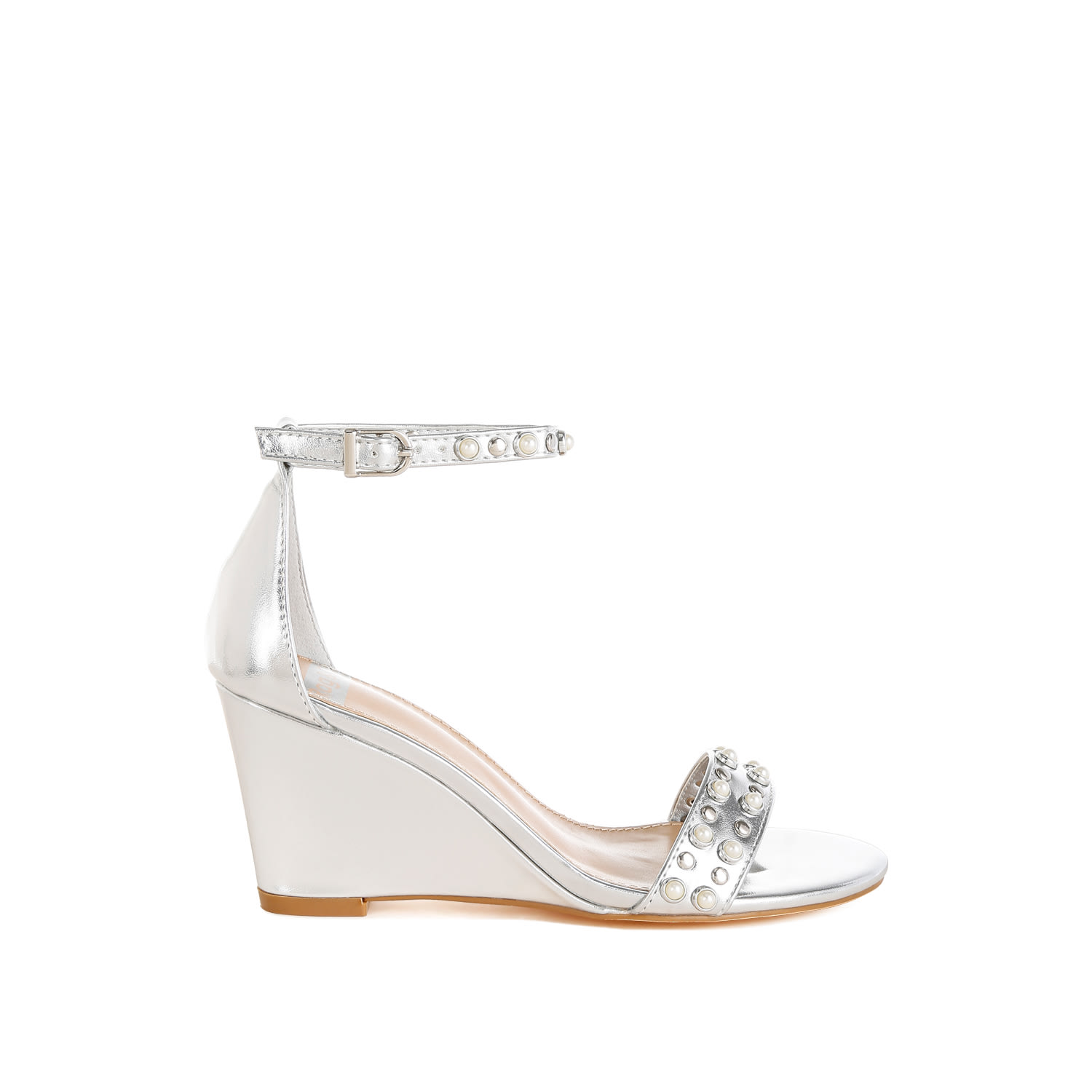 Rag & Co Women's Silver Jumera Metallic Pearl Embellished Wedges In Silver
