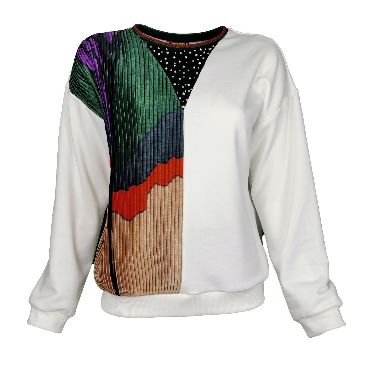 Lalipop Design Women's Pleated Sweatshirt With Rhinestone Details In Multi