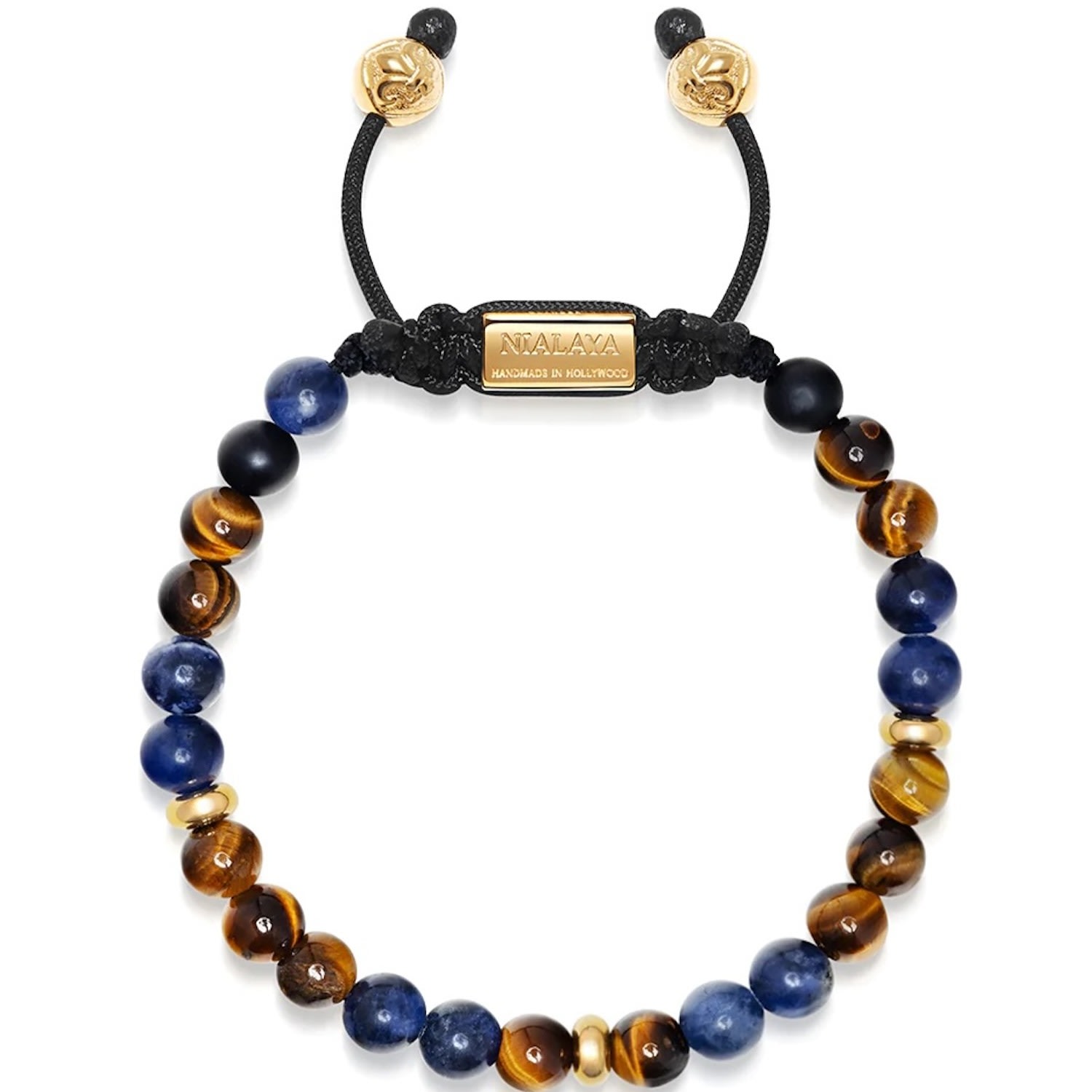 Men’s Beaded Bracelet With Dumortierite, Brown Tiger Eye And Gold Nialaya