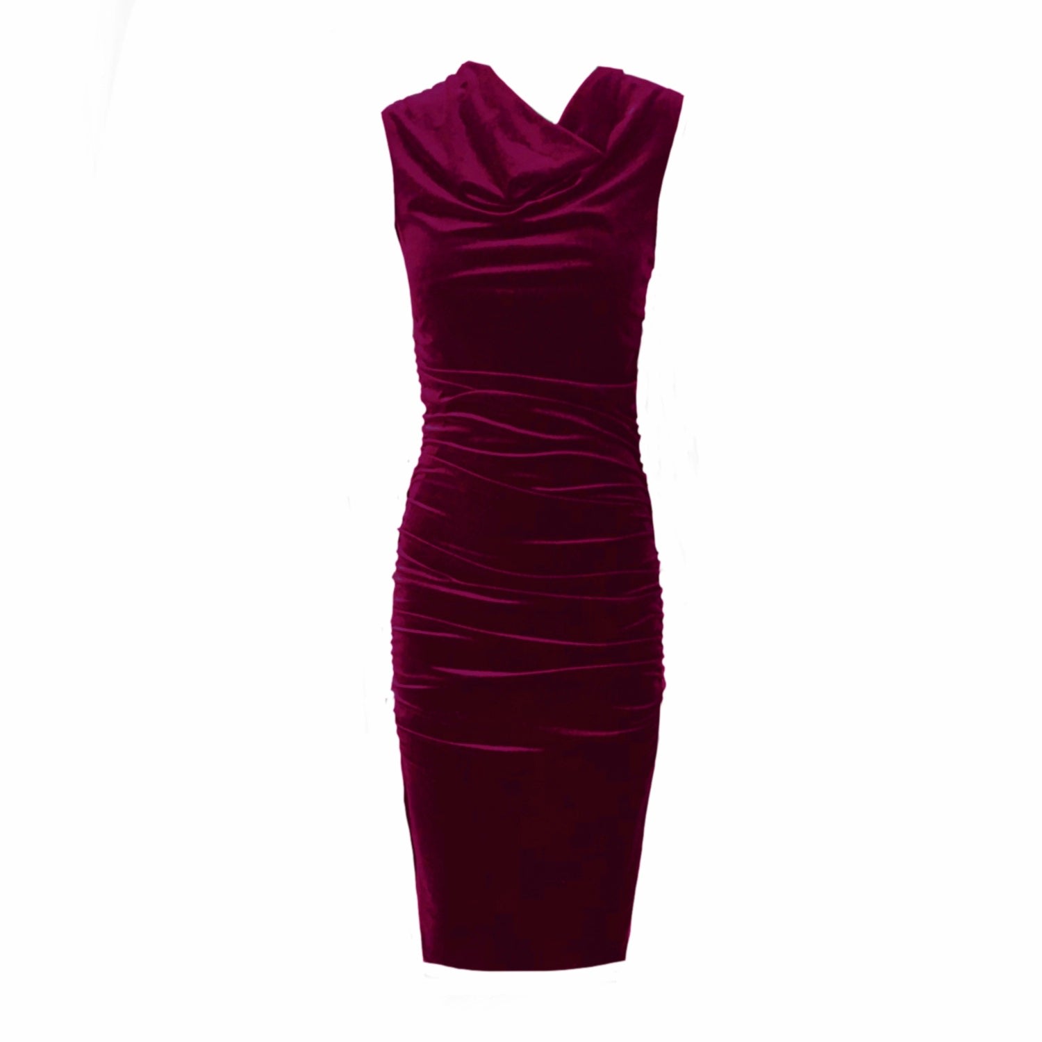 Women’s Red Veronica Ruched Body-Con Midi Dress In Wine Velour Large Frock Tales