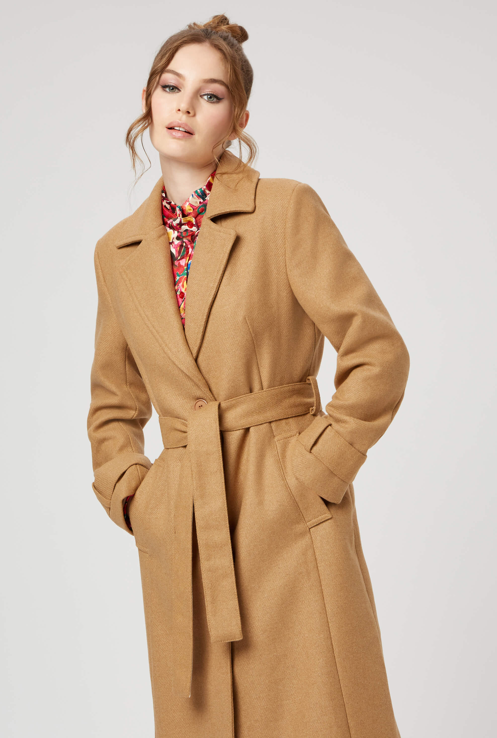 Belted Tailored Coat - Camel | James Lakeland | Wolf & Badger