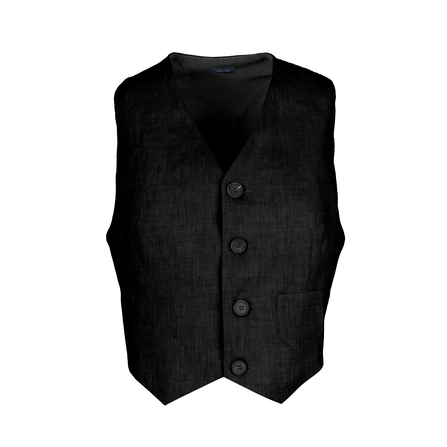 Jana Coshè Women's Black Olive Open Back Linen Vest With Horn Buttons