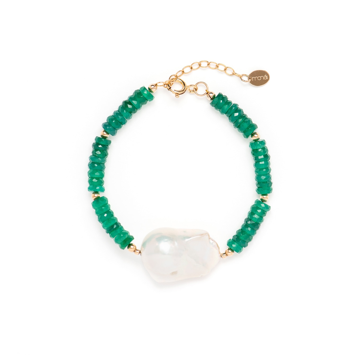 Women’s Green / White Green Onyx Accent Pearl Bracelet Monái