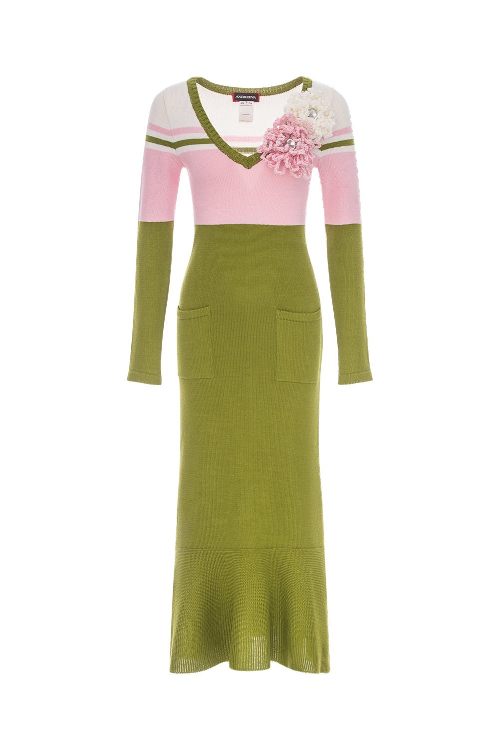 Andreeva Women's Chrysanthemum Green Knit Dress With Swarovski Details In Green