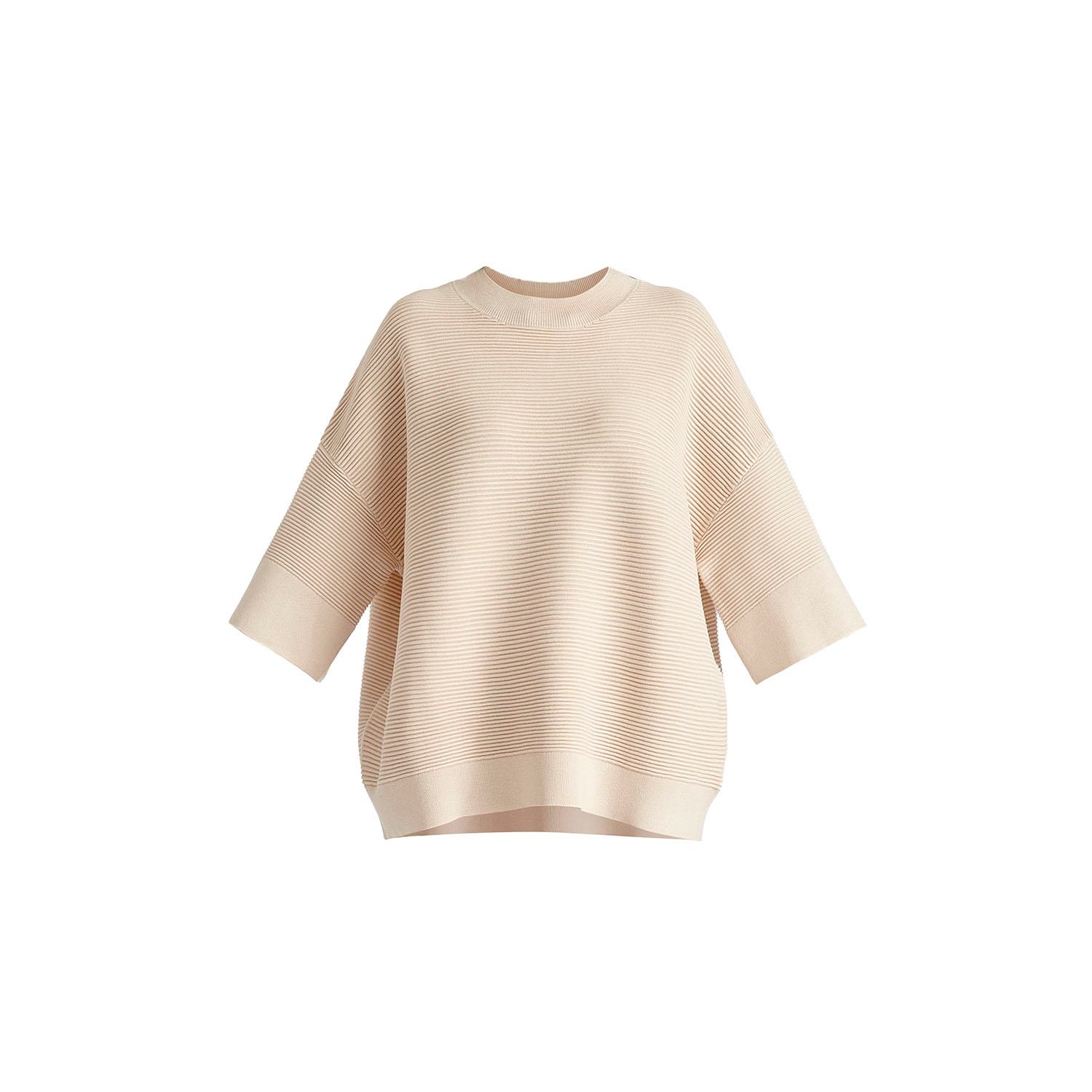 Paisie Women's Neutrals Mock Neck Cropped Sleeve Ribbed Jumper In Beige In Beige