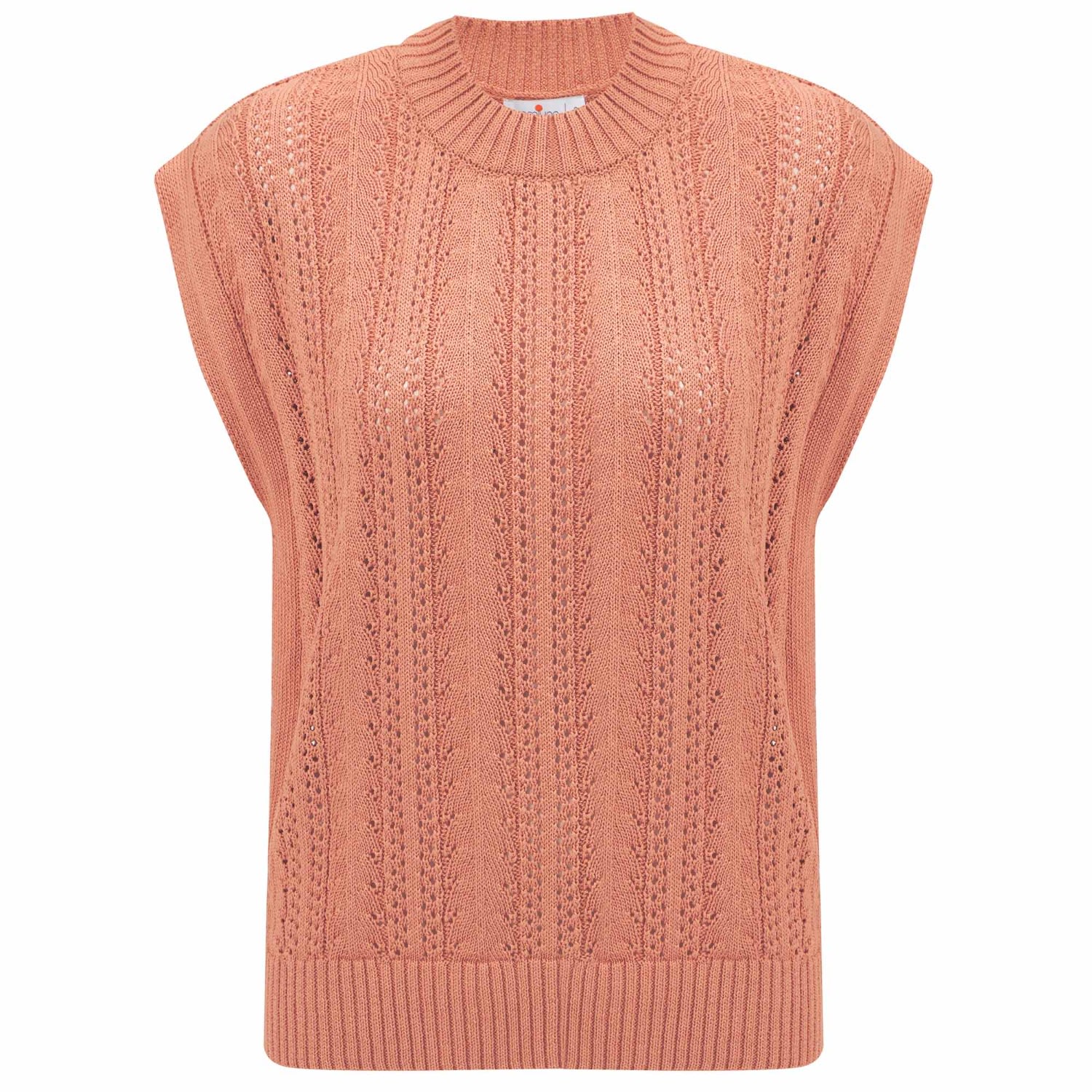 Women’s Brown Sima O-Neck Openwork Knit Blouse In Salmon Large Peraluna