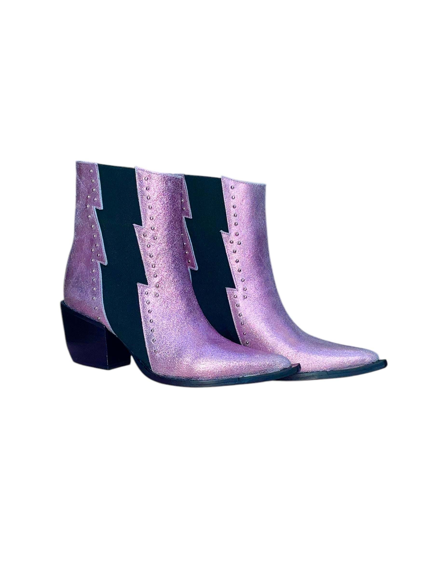 Any Old Iron Women's Black / Pink / Purple Metallic Pink Leather Lightning Boots In Black/pink/purple