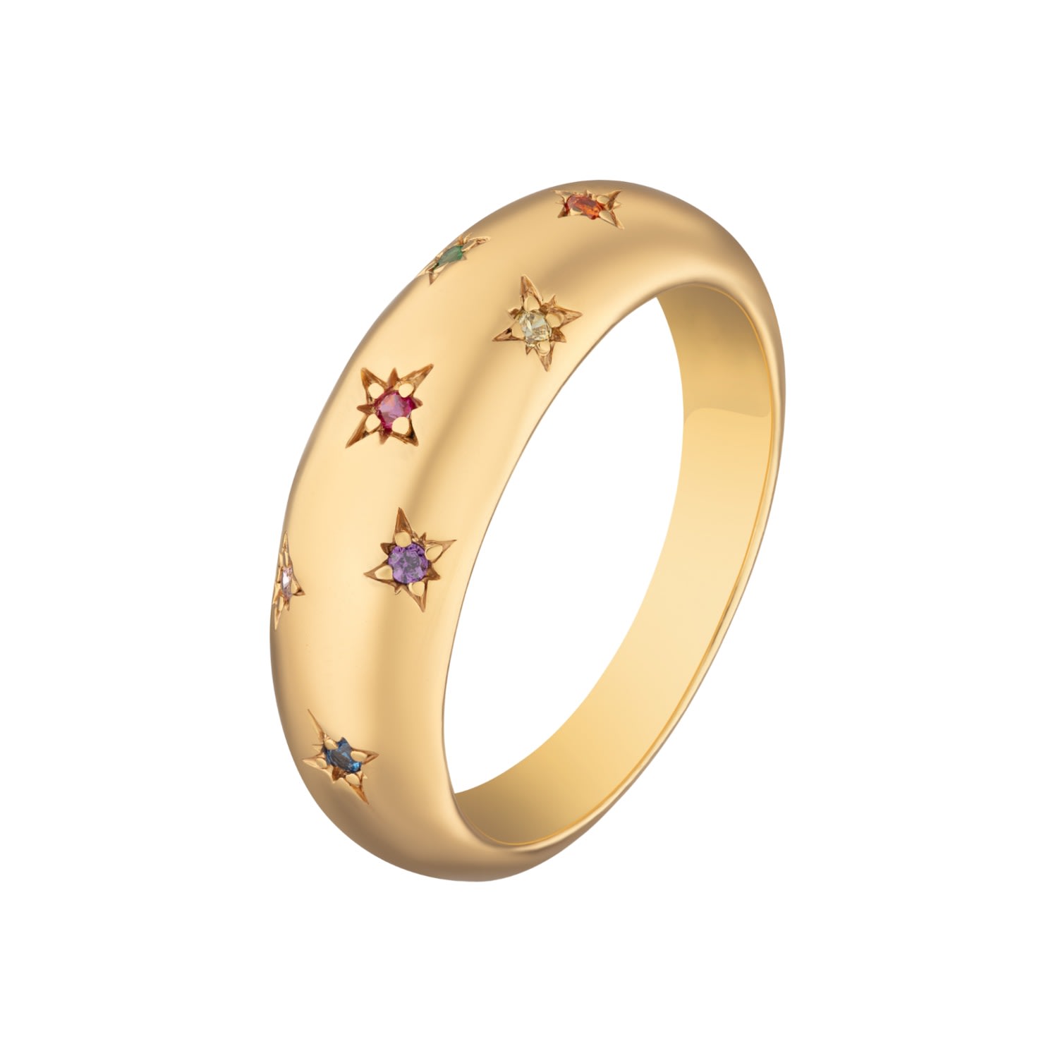 Women’s Gold Celestial Dome Ring With Rainbow Stones Scream Pretty