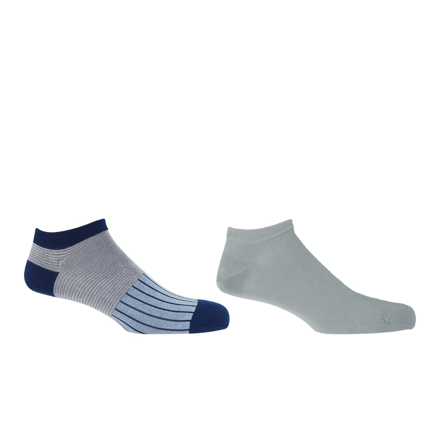 Peper Harow - Made In England Grey Classic Cloud & Oxford Stripe Blue Men's Trainer Socks Bundle In Gray