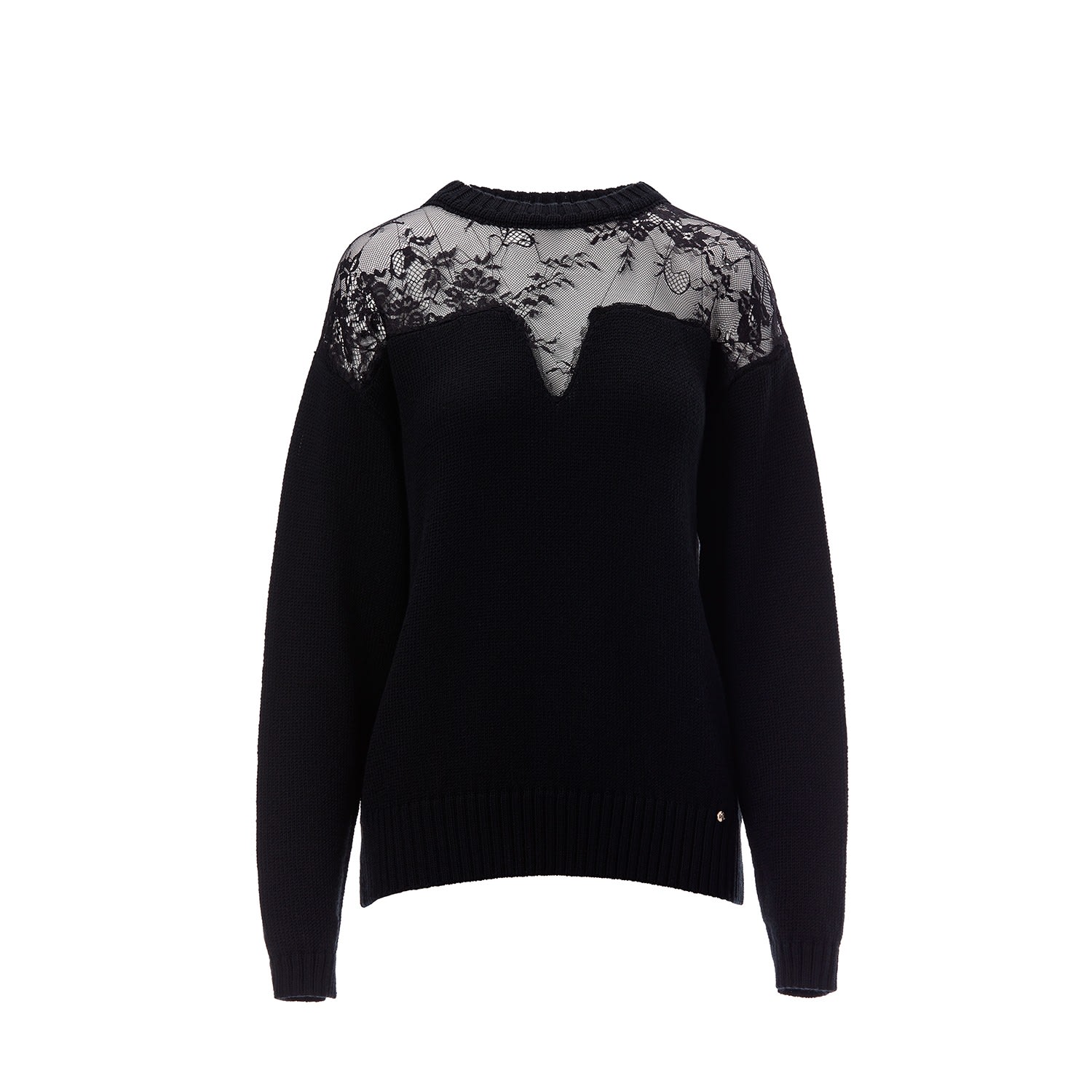 Women’s Black Lace Detail Wool Sweater Xxs Nissa