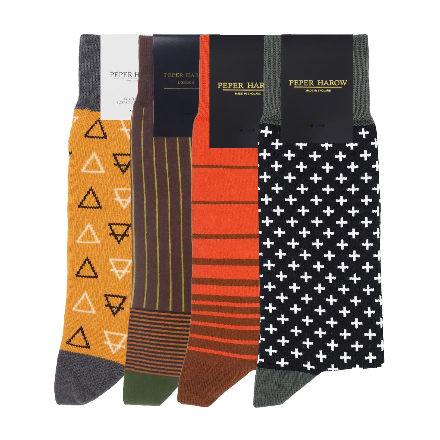 Peper Harow - Made In England Men's Men's Socks Bundle - Autumn In Black/brown/orange/yellow
