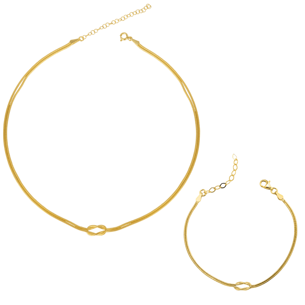 Women’s Snake Chain Knot Bracelet & Choker Set In Sterling Silver - Gold Spero London