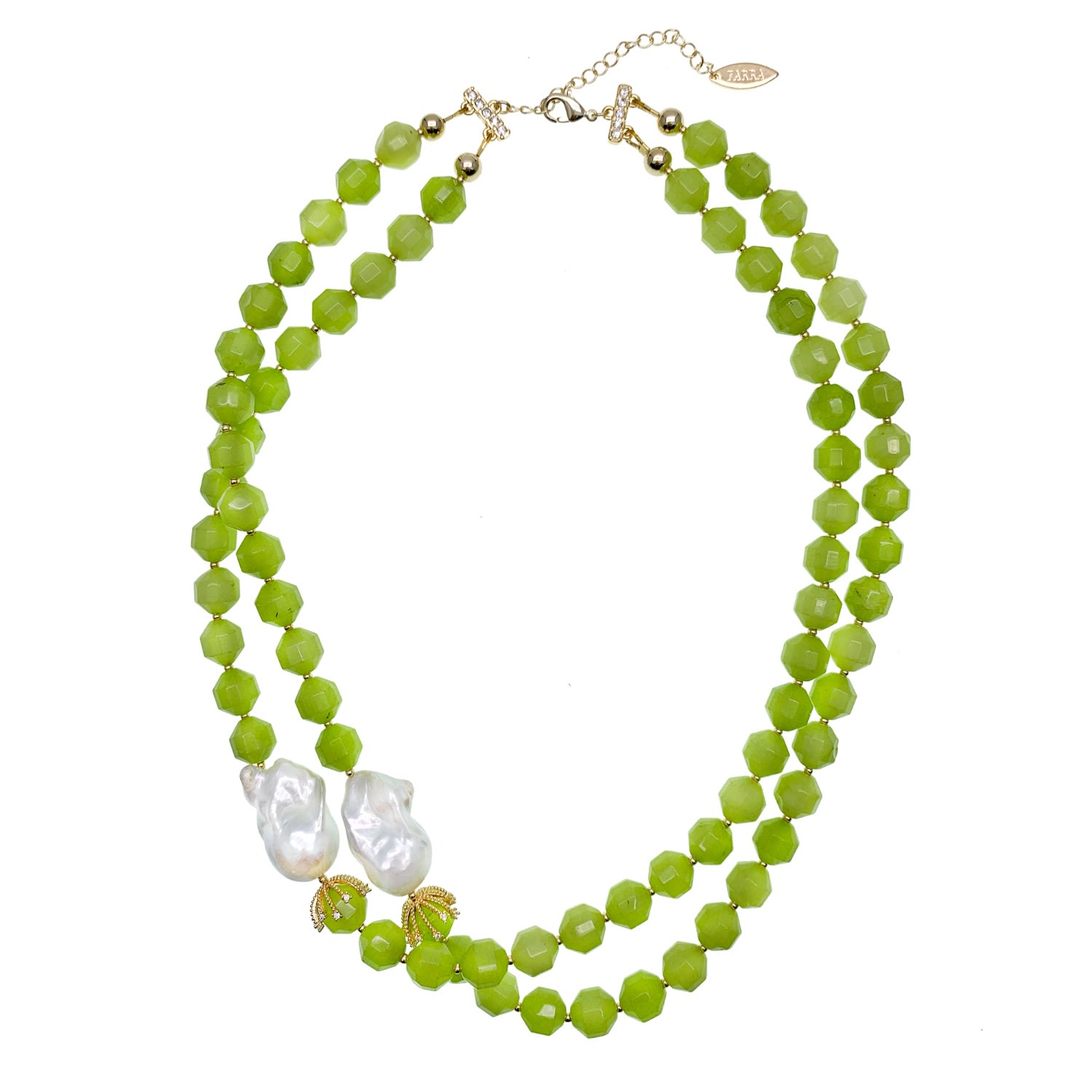 Farra Women's Green Jade With Baroque Pearl Double Strands Necklace