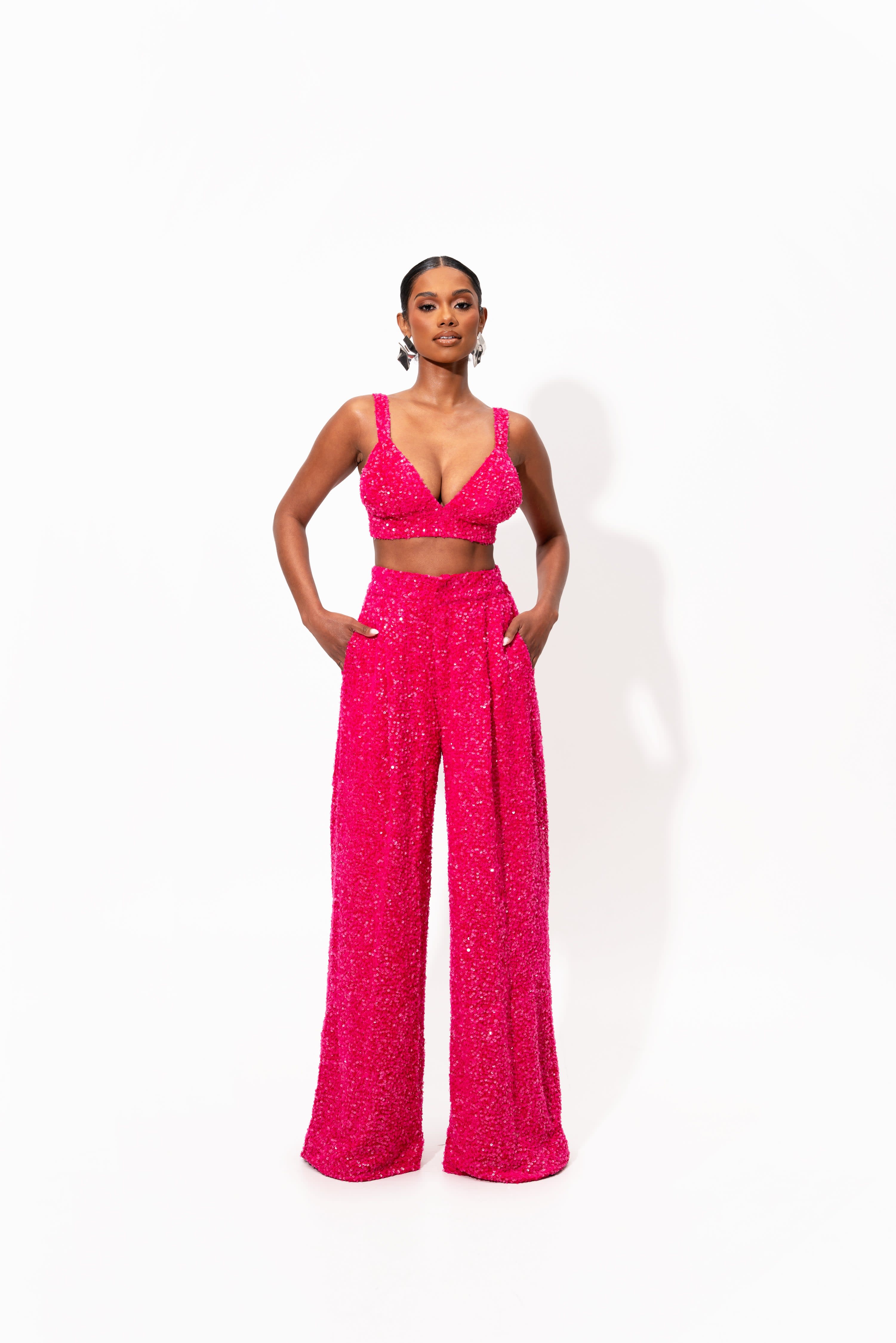 Liza Sequin Pants In Pink Fuchsia | OFUURE | Wolf & Badger
