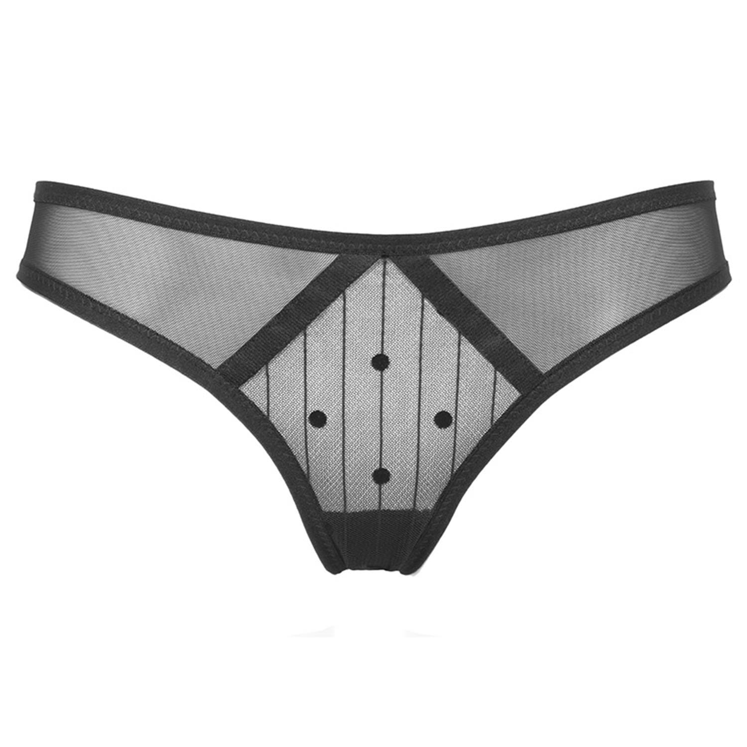 Reckless Wolf Women's Black Rogue Brief - Spot & Stripe Tulle With Cutouts In Black