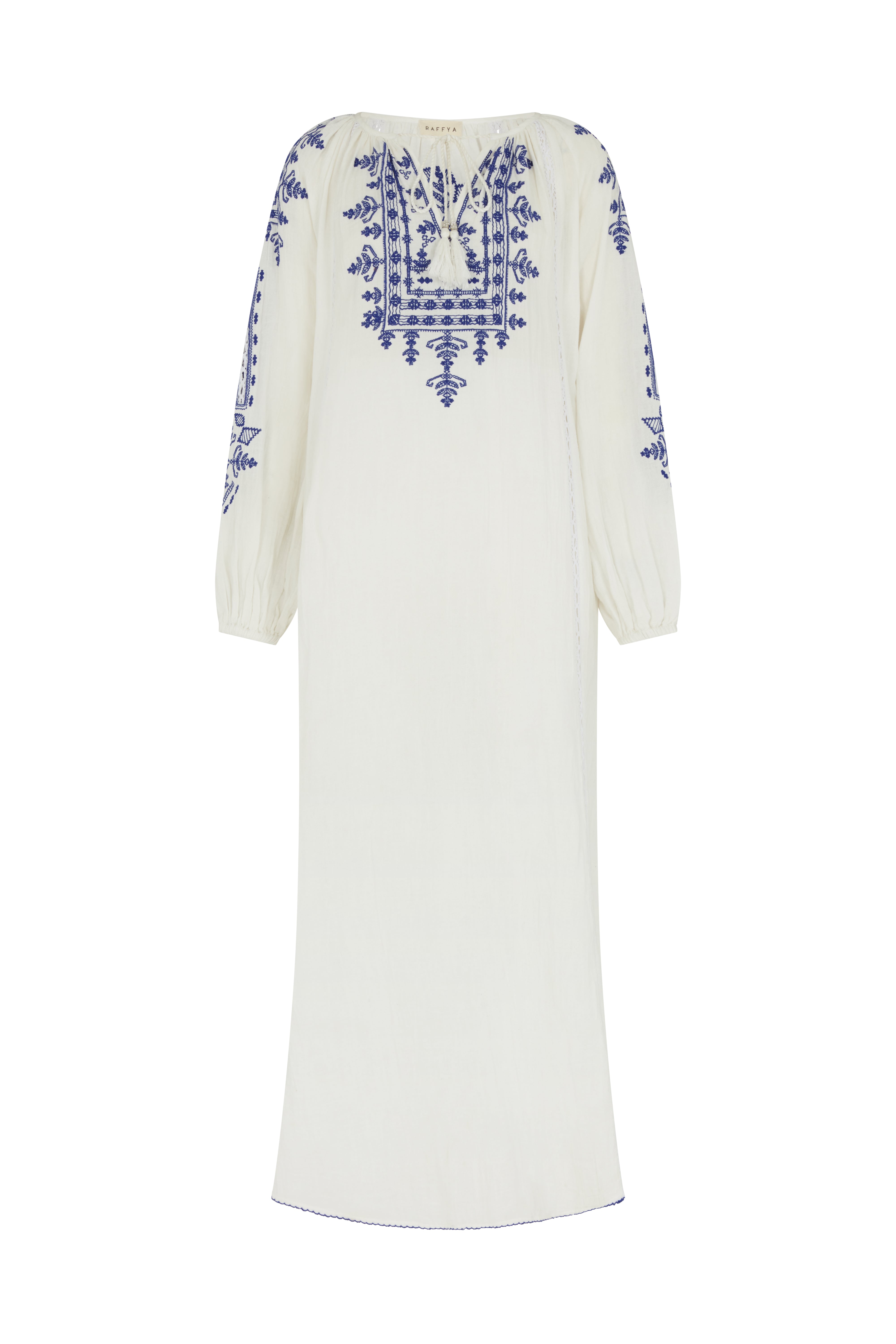 Raffya Women's Blue / White Aurelia Embroidered Maxi Dress - White In Blue/white