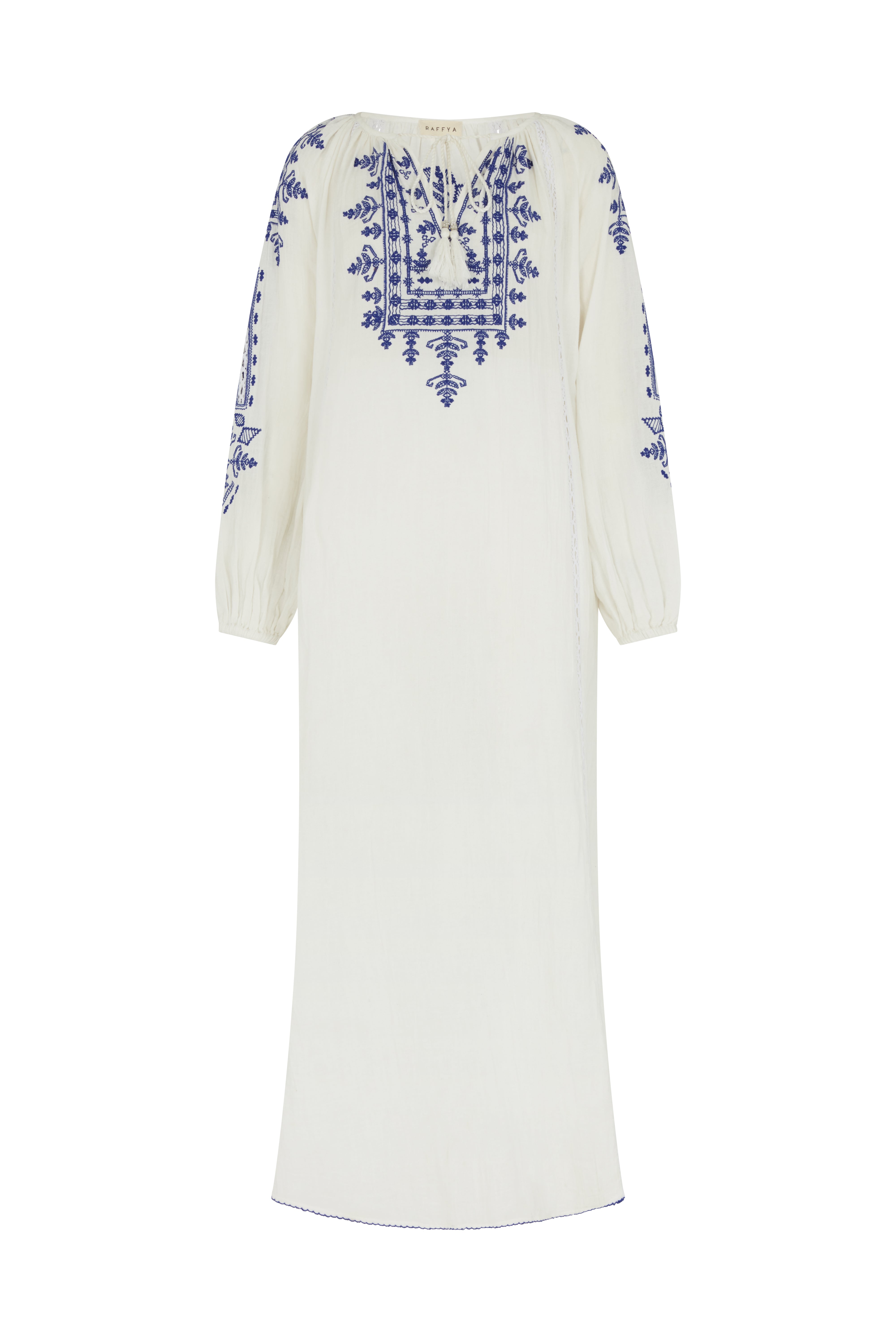 Women’s Blue / White Aurelia Embroidered Maxi Dress - White Small Raffya