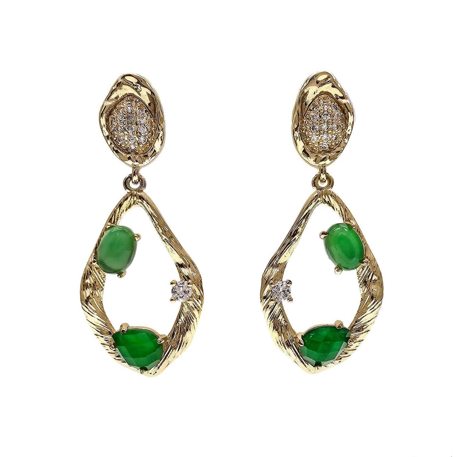 Farra Women's Green Agate Frame Dangle Statement Earrings