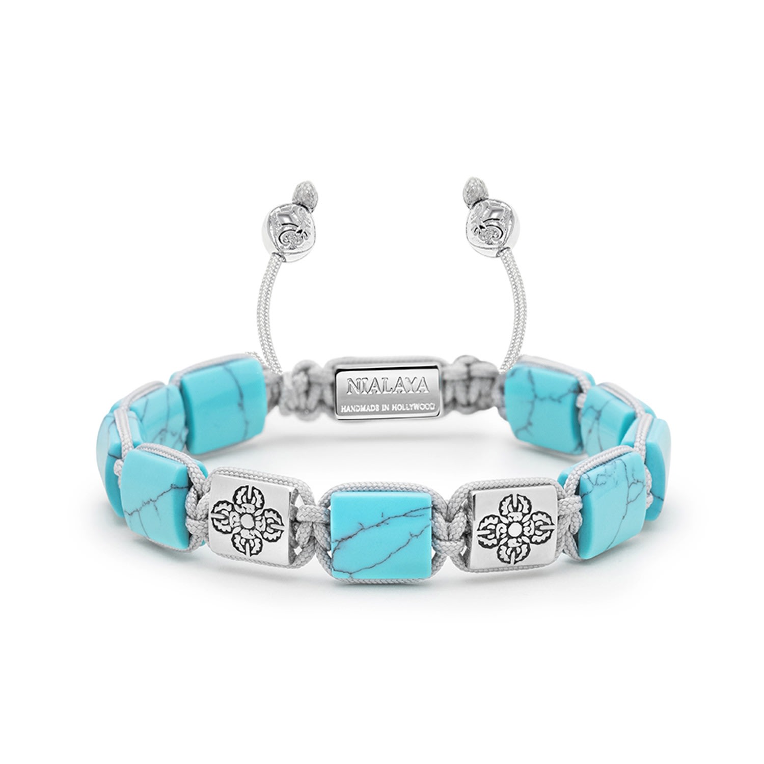 Women’s Turquoise Flatbead Bracelet With Dorje Bead In Silver Nialaya