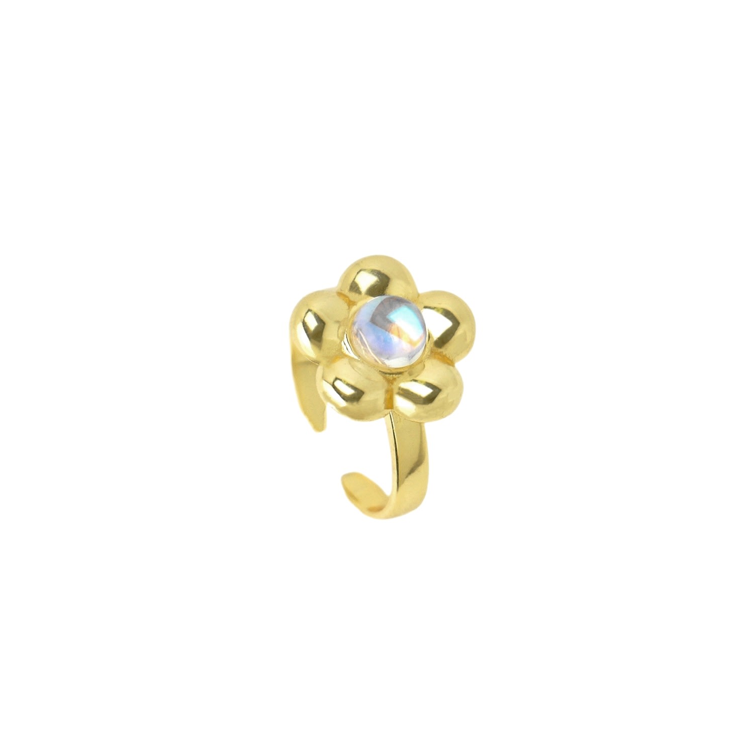 I'mmany London Women's Flower Power Ring With Iridescent Crystal Center, Gold Vermeil In Yellow