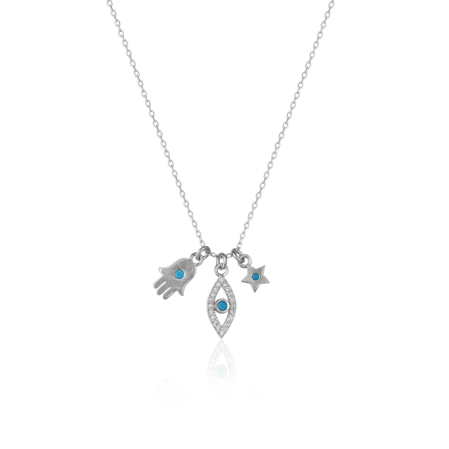 Spero London Women's Blue / Silver Hamsa Evil Eye Star Turquoise Sterling Silver Necklace In White