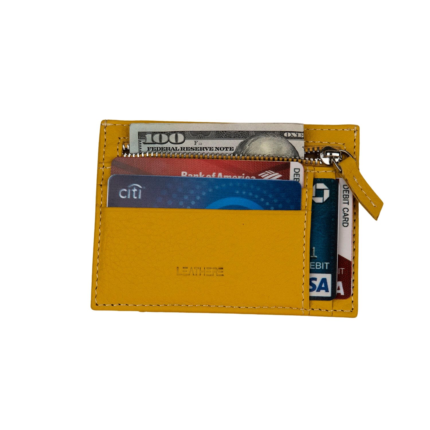 Leathere Women's Yellow / Orange Vibrant Leather Card Holder With Zipper Pocket - Yellow - Concord