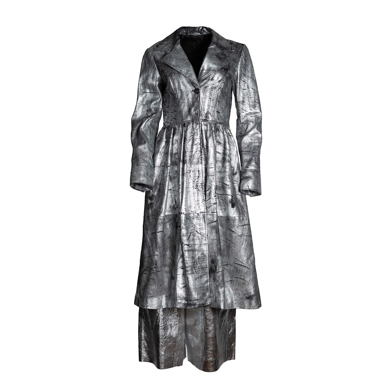 Zasta Studio Women's Silver The Bishop Italian Leather Trench Coat With Pants