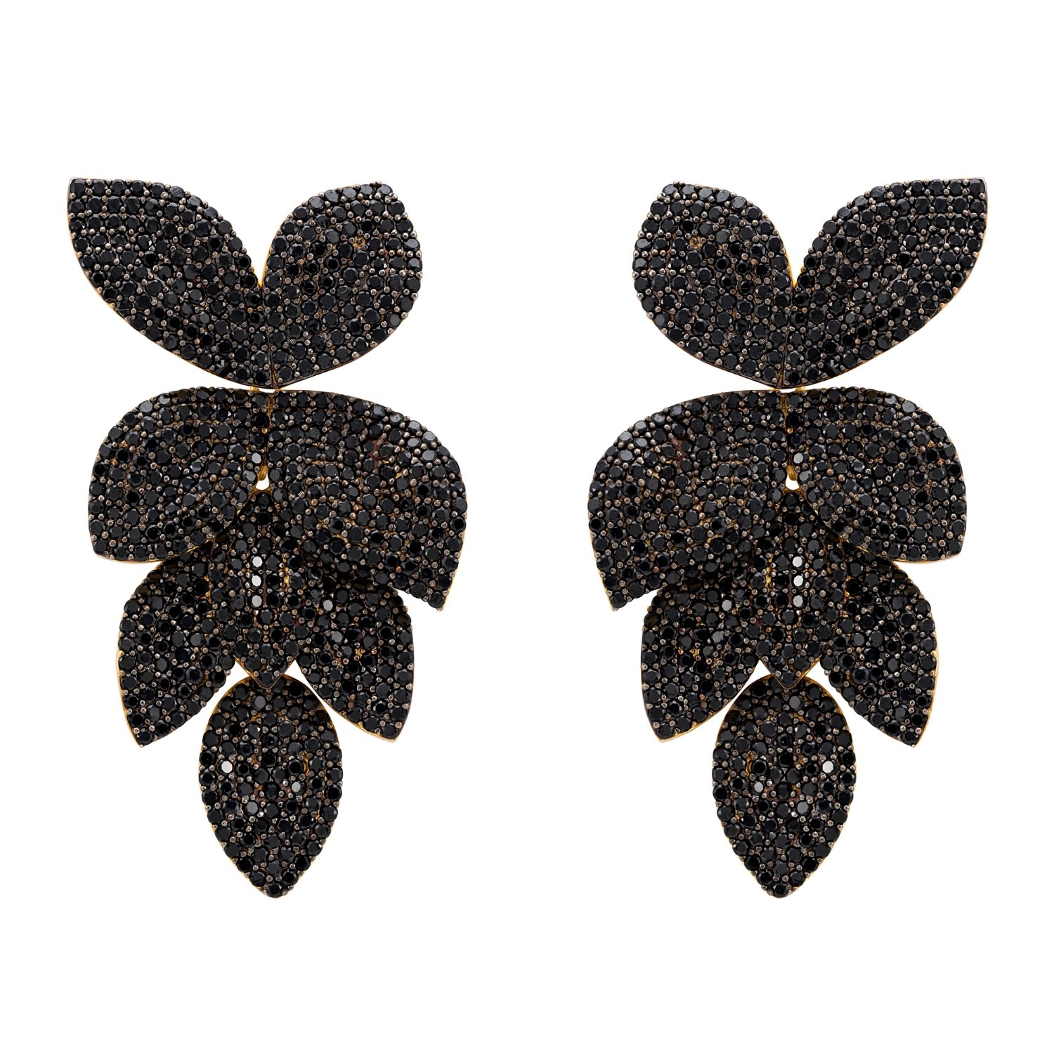 Women’s Gold / Black Petal Cascading Flower Earrings Gold Black Cz Latelita