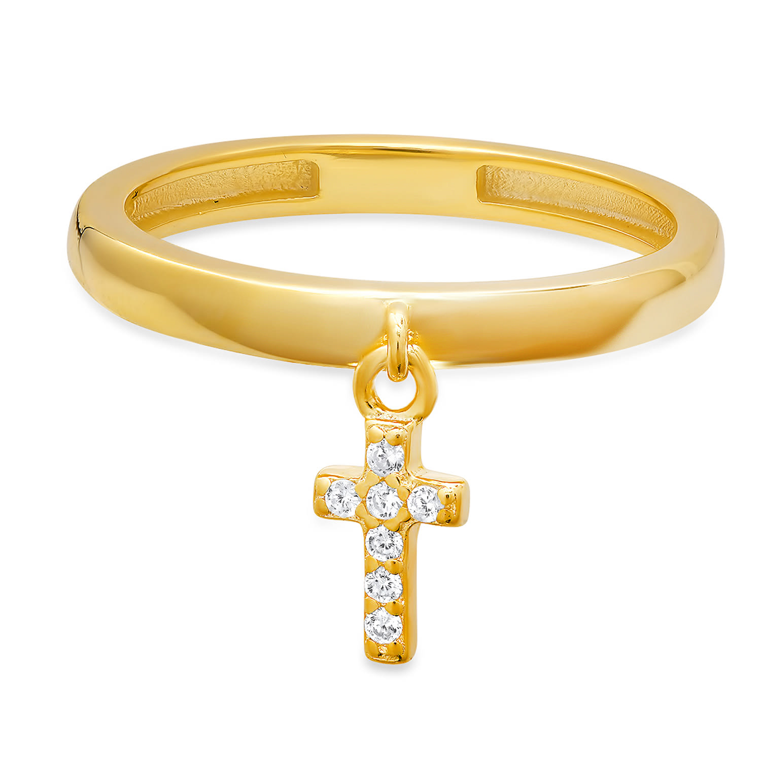 Kylie Harper Women's Gold Dangling Petite Cross Diamond Cz Ring