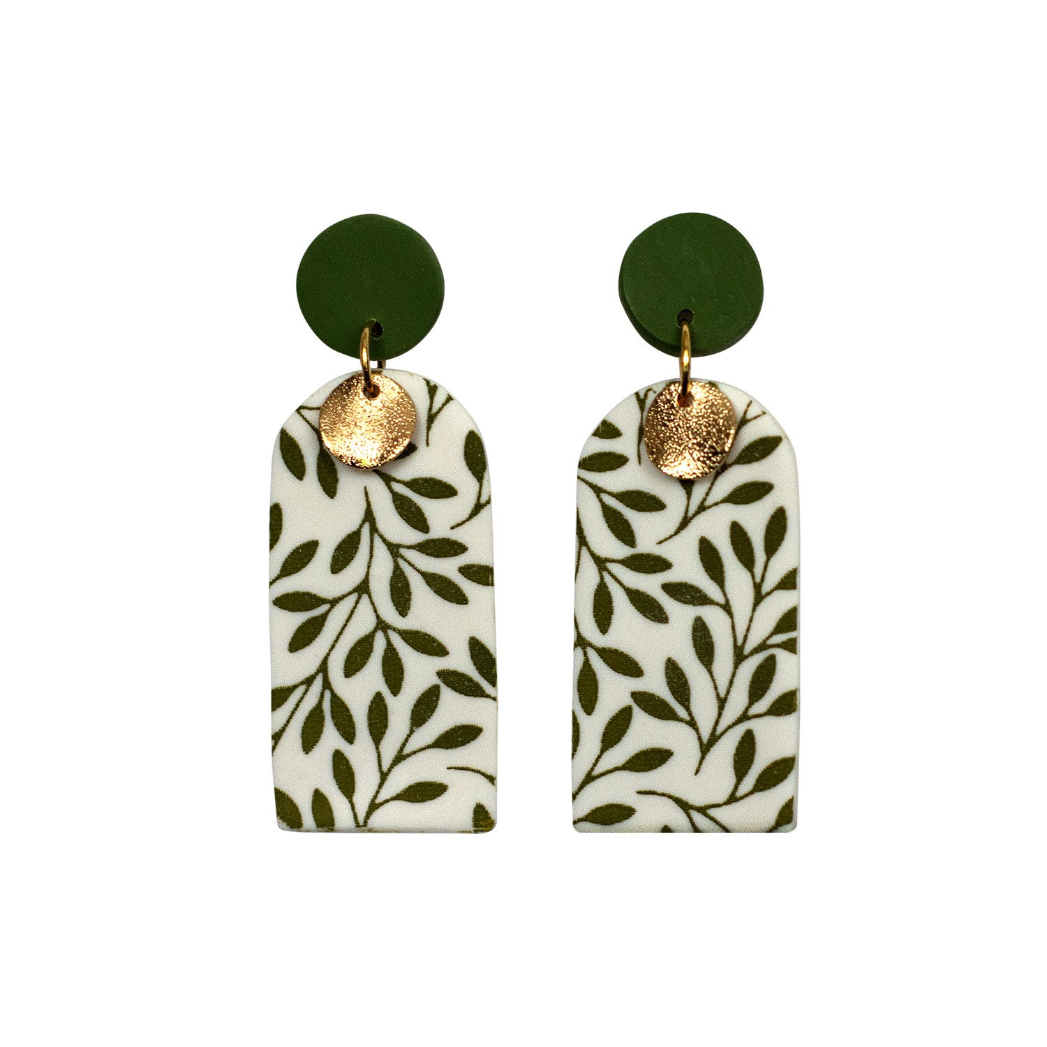 Women’s Green / White Helena White And Green Leaf Earrings Ziolla Designs