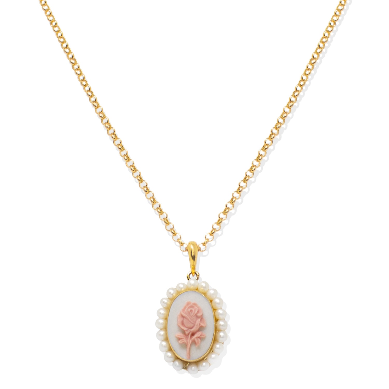 Women’s Gold / White Gold-Plated Rose Cameo And Pearl Necklace Vintouch Italy