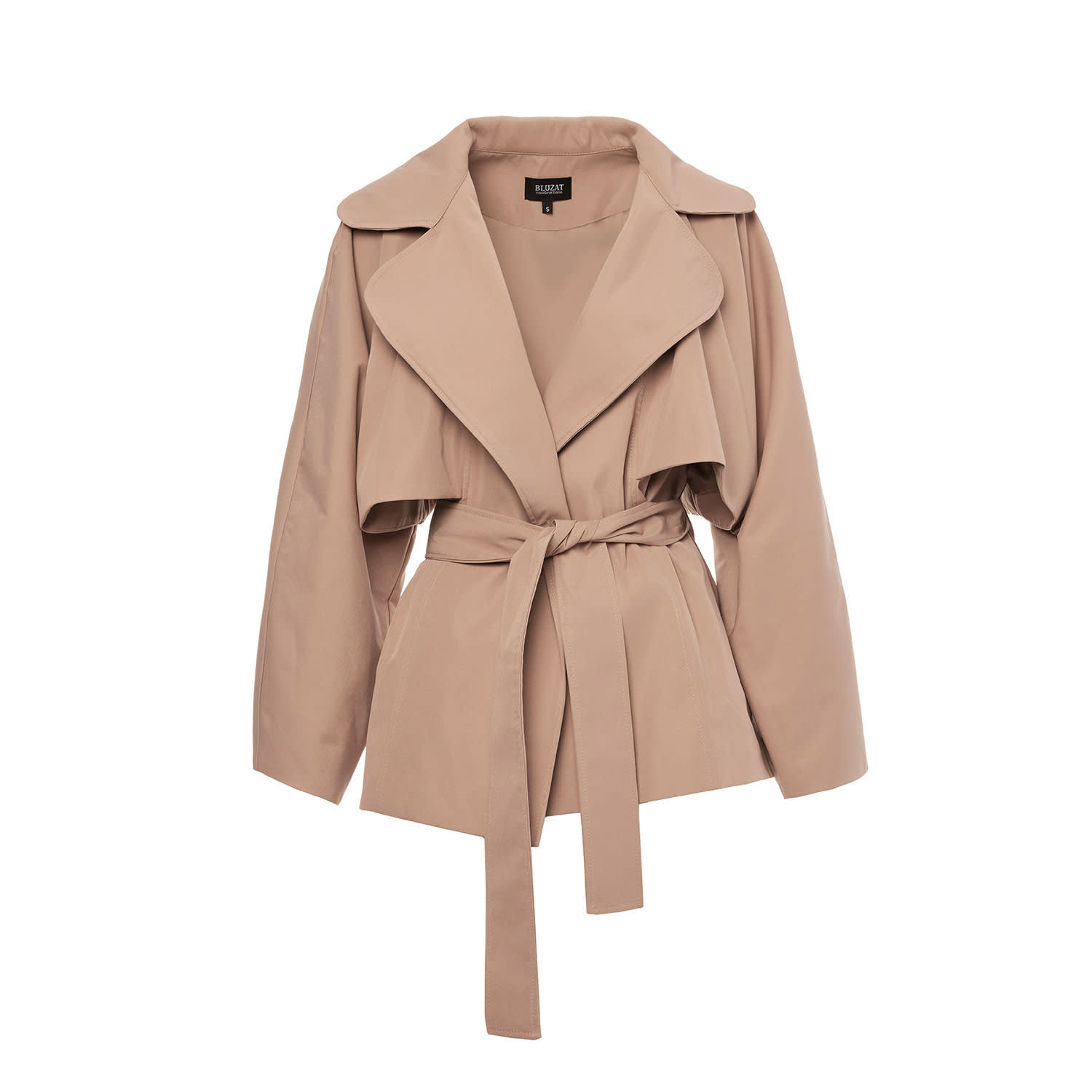 Beige Short Trench Coat With Waist Belt | BLUZAT | Wolf & Badger
