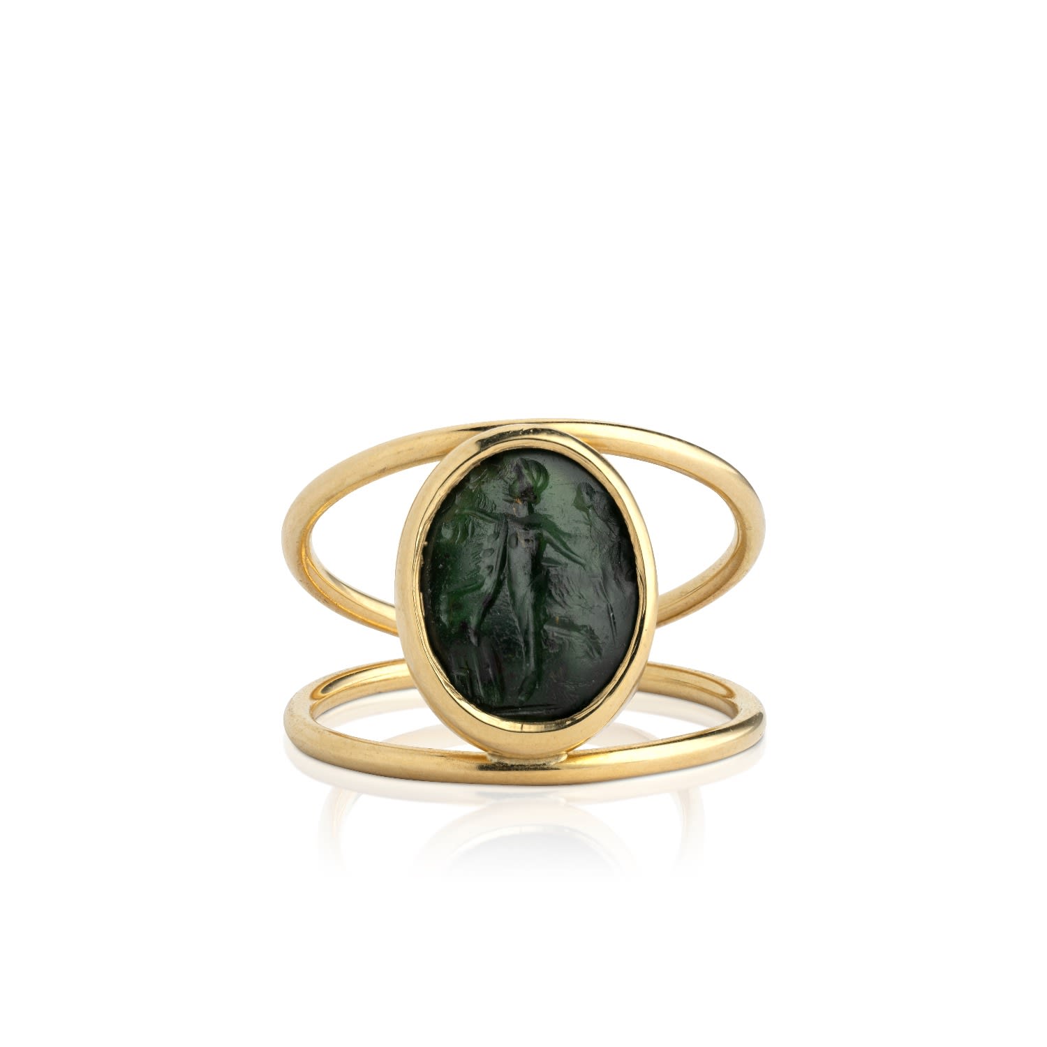 Women’s Green / Gold Dancing Maenad Green Chalcedony Gold Ring Kallos Fine Jewellery