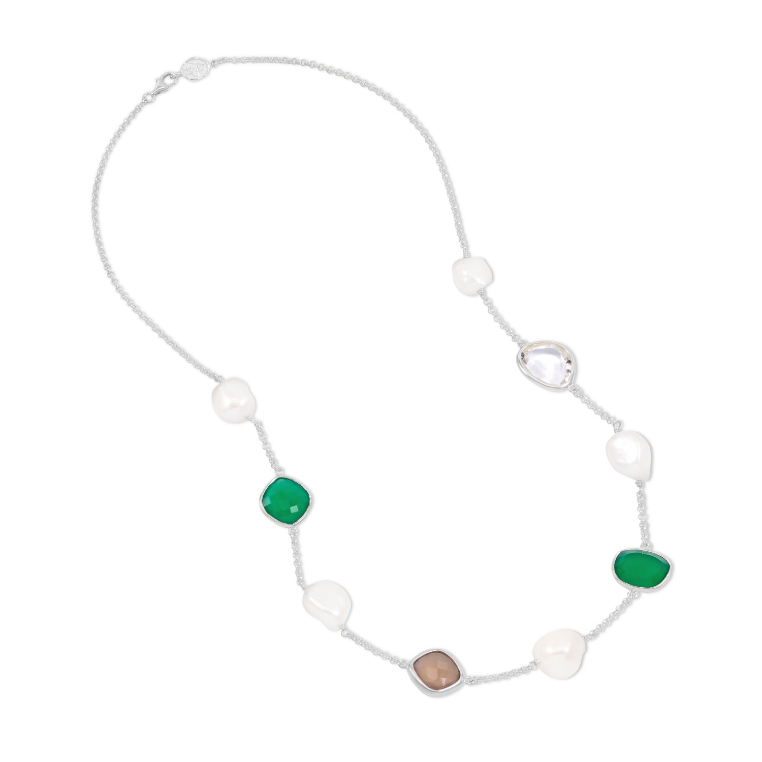 Dower & Hall Women's Green Gemstone & Baroque Pearl Pebble Necklace In Silver In Gray