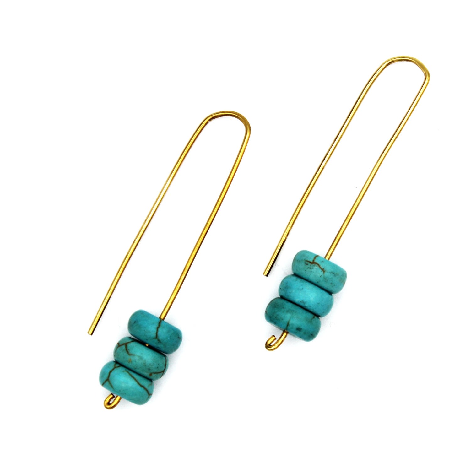 Lala Salama Women's Gold Three Beaded Turquoise Earrings In Gold