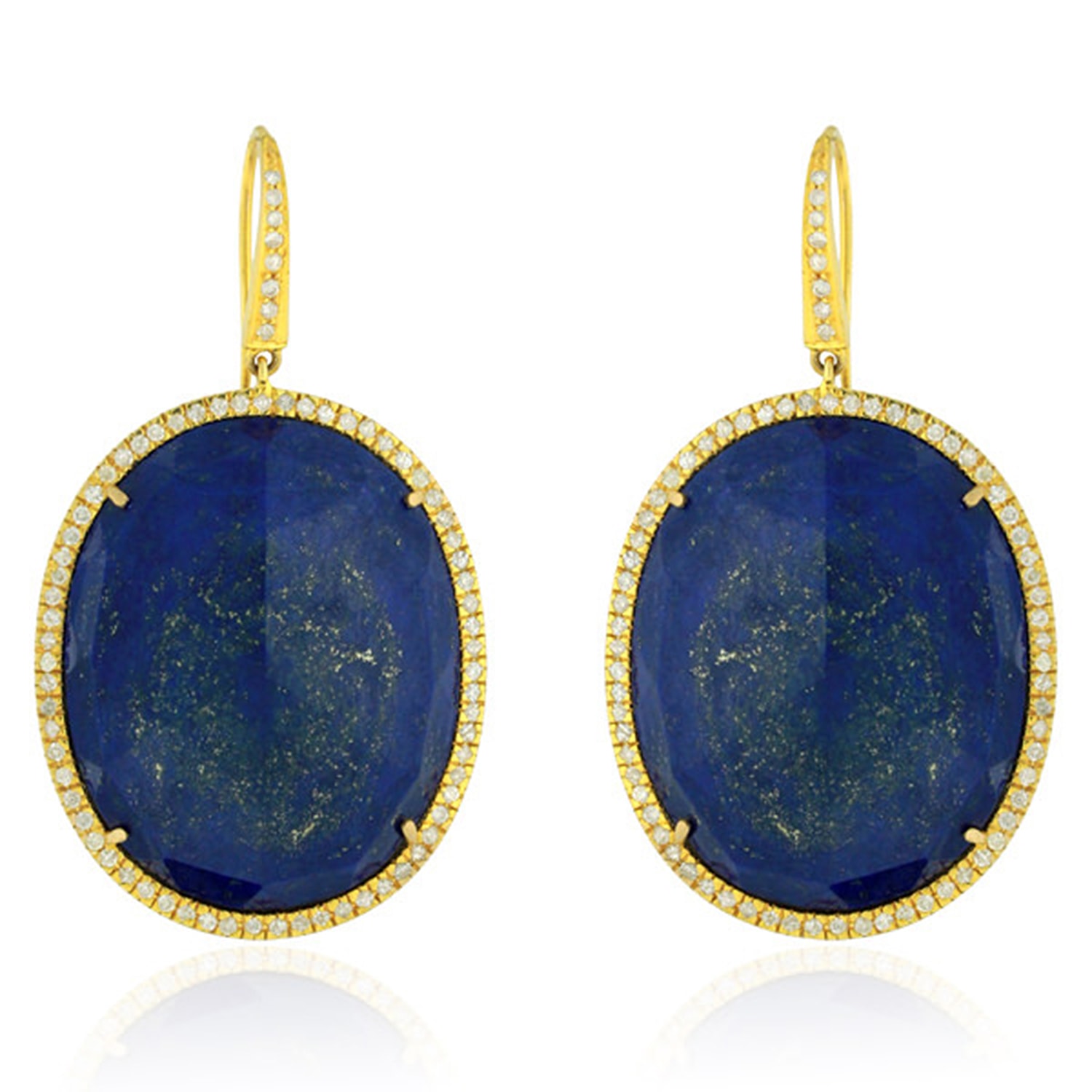 Artisan Women's Gold / Blue Lapis Pave Diamond 18k Solid Yellow Gold Hook Earrings In Gray