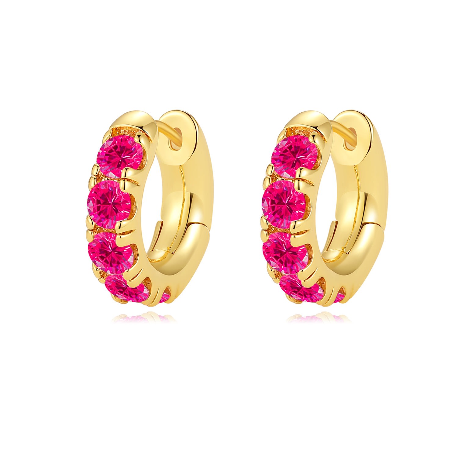 Women’s Daniela Gold Huggie Hoop Fuchsia Pink Zirconia Earrings Classicharms